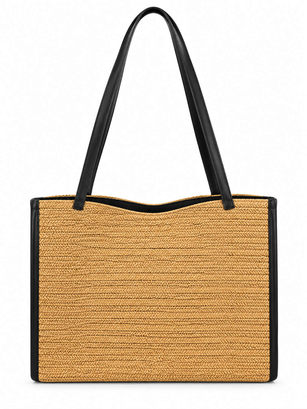 Contrast Trim Raffia Shoulder Bag
