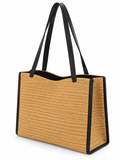 Contrast Trim Raffia Shoulder Bag