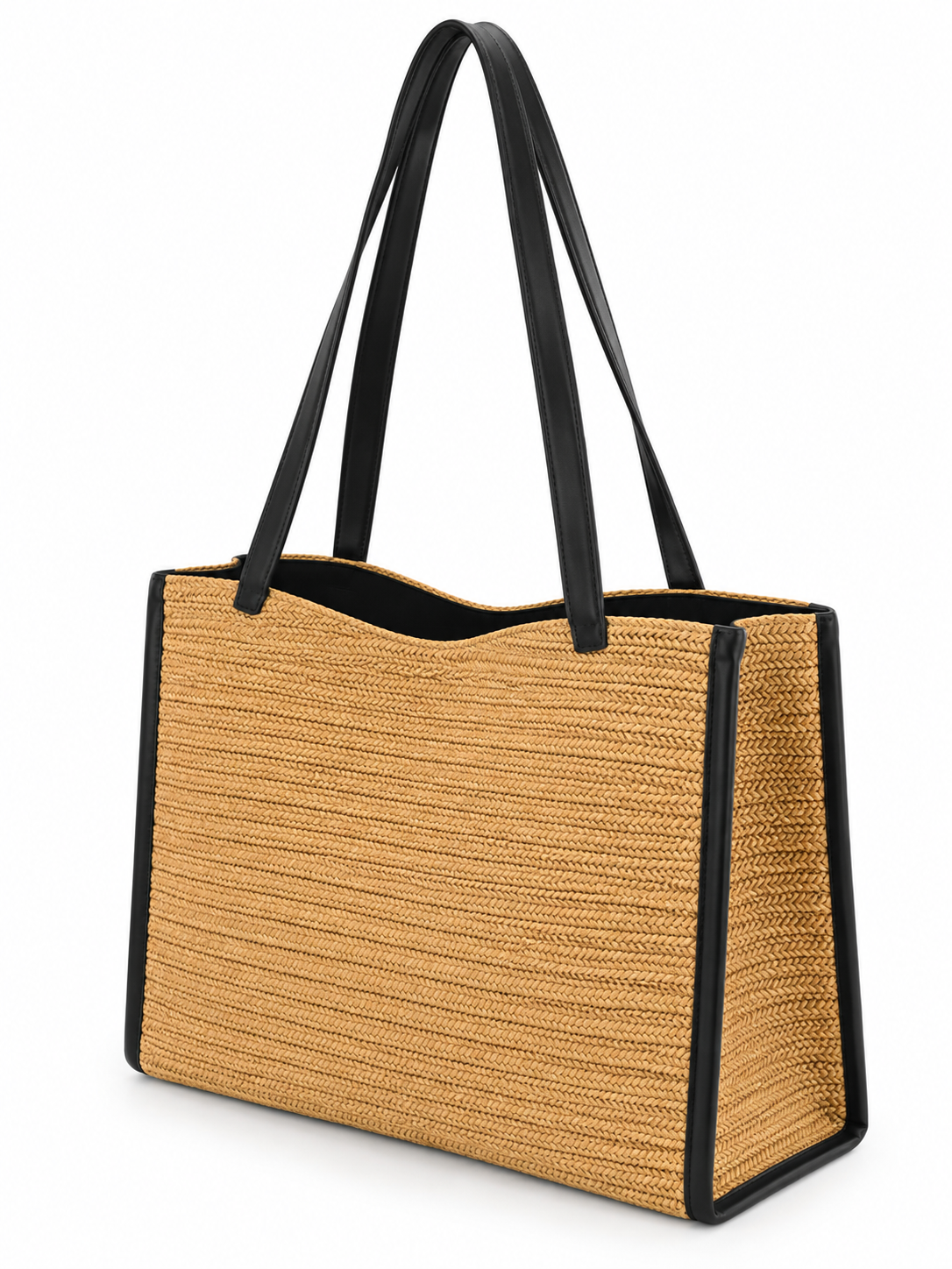 Contrast Trim Raffia Shoulder Bag