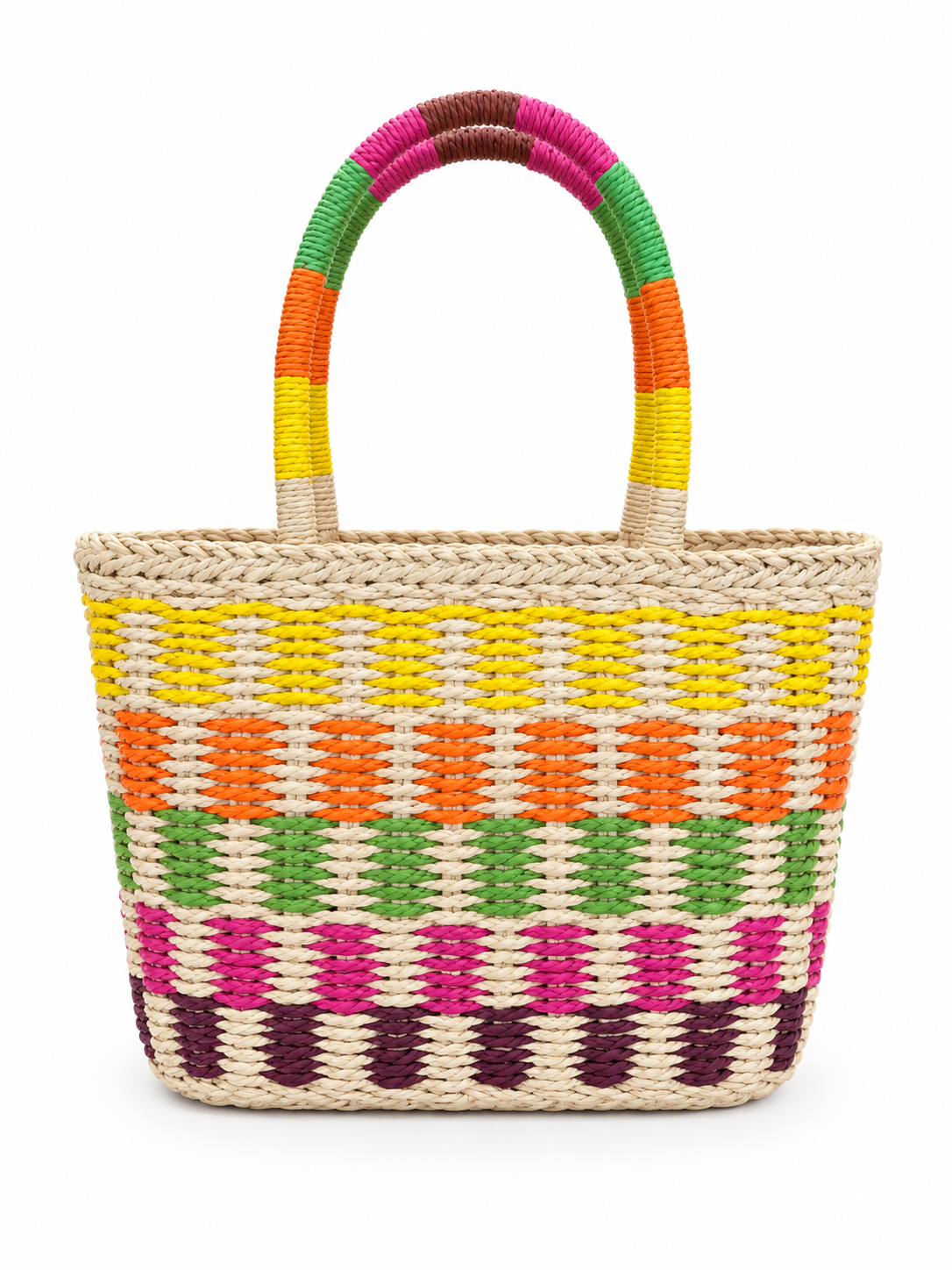 Multicolor Woven Raffia Tote Bag