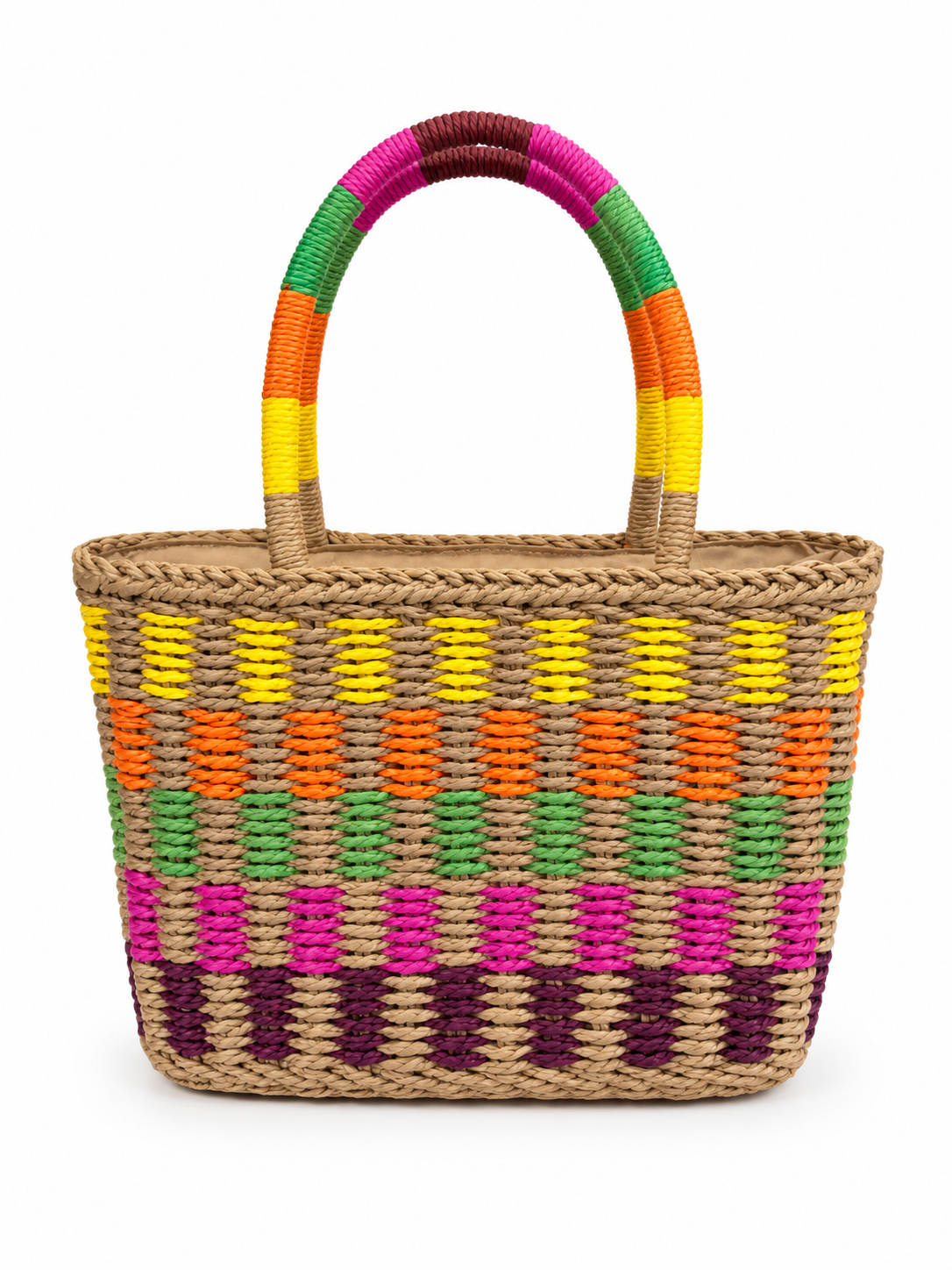 Multicolor Woven Raffia Tote Bag
