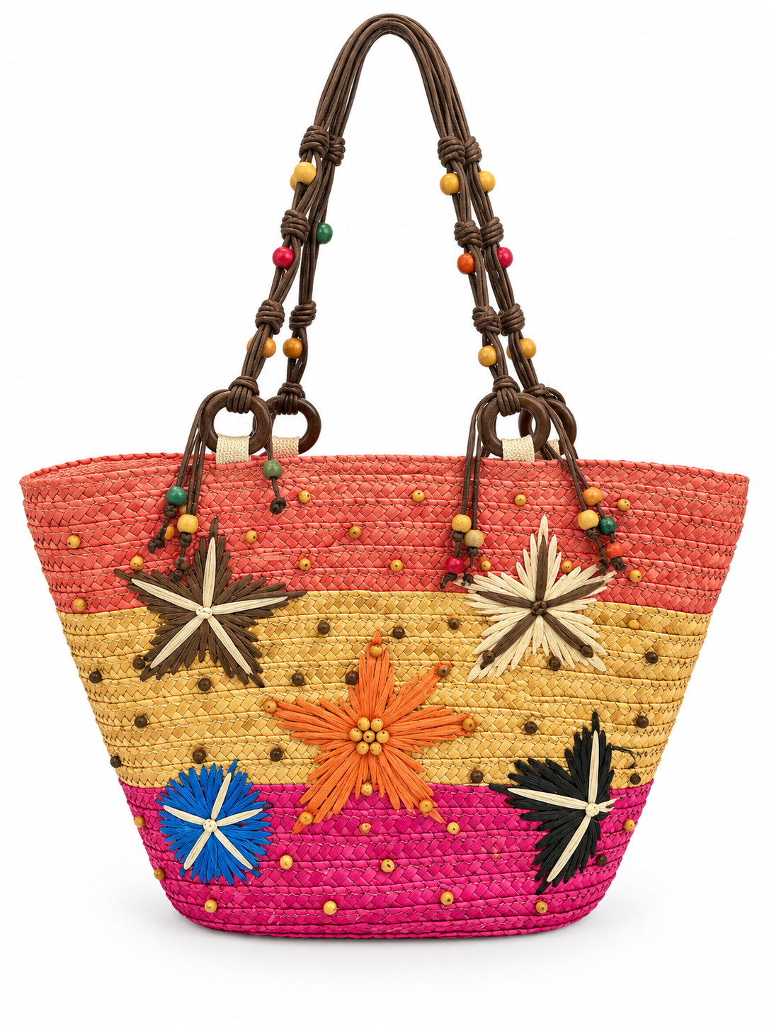 Tropical Floral Woven Straw Bag