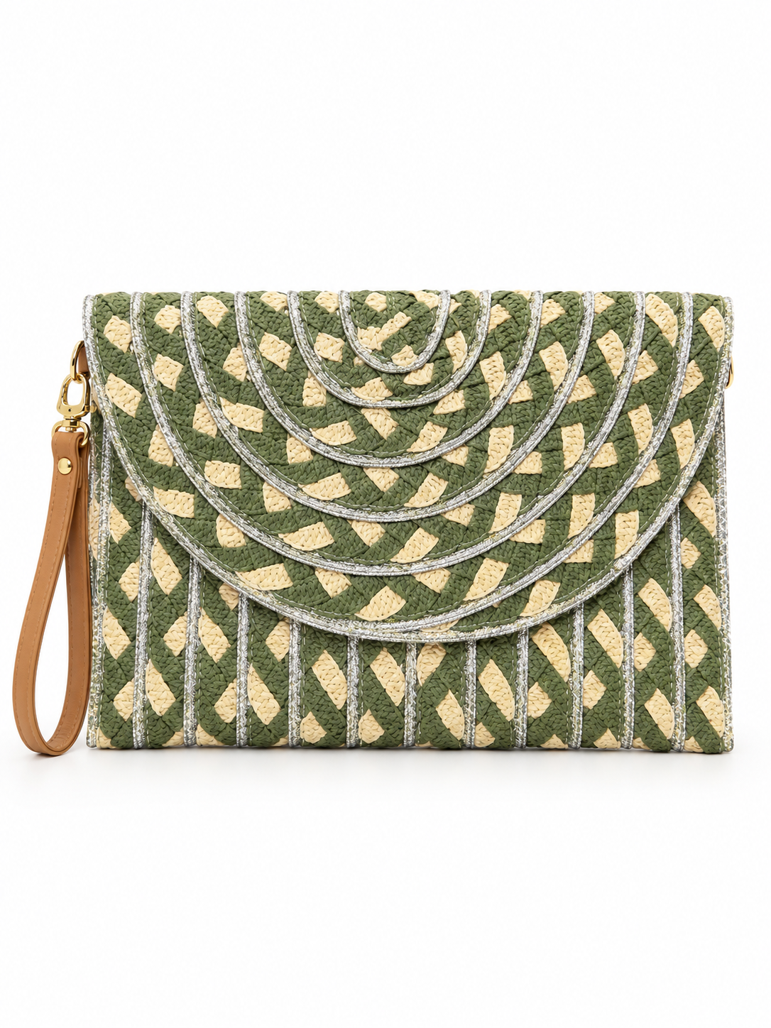 Metallic Trim Woven Raffia Clutch Bag