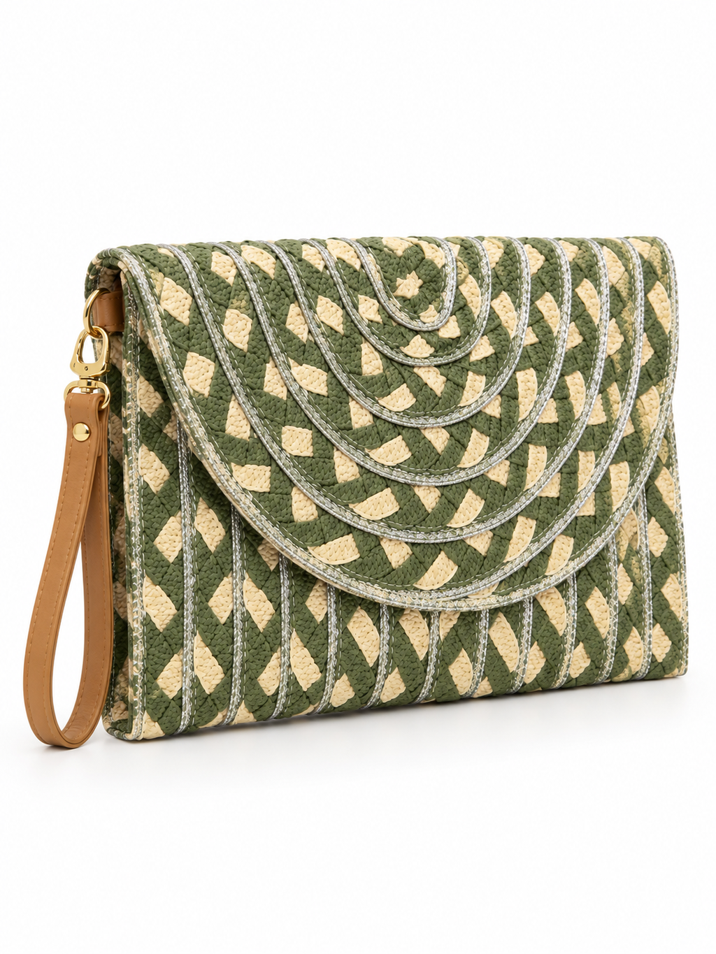 Metallic Trim Woven Raffia Clutch Bag
