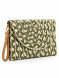 Metallic Trim Woven Raffia Clutch Bag