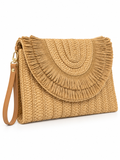 Fringe Woven Raffia Clutch Bag