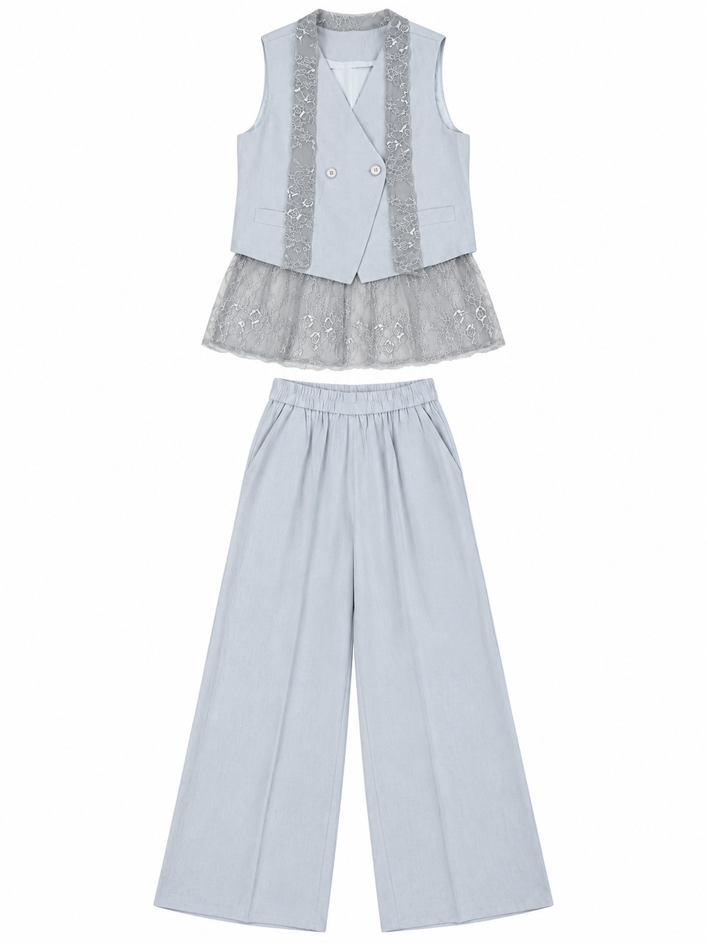 Co-Ord Set of Lace Trim Vest & Trousers