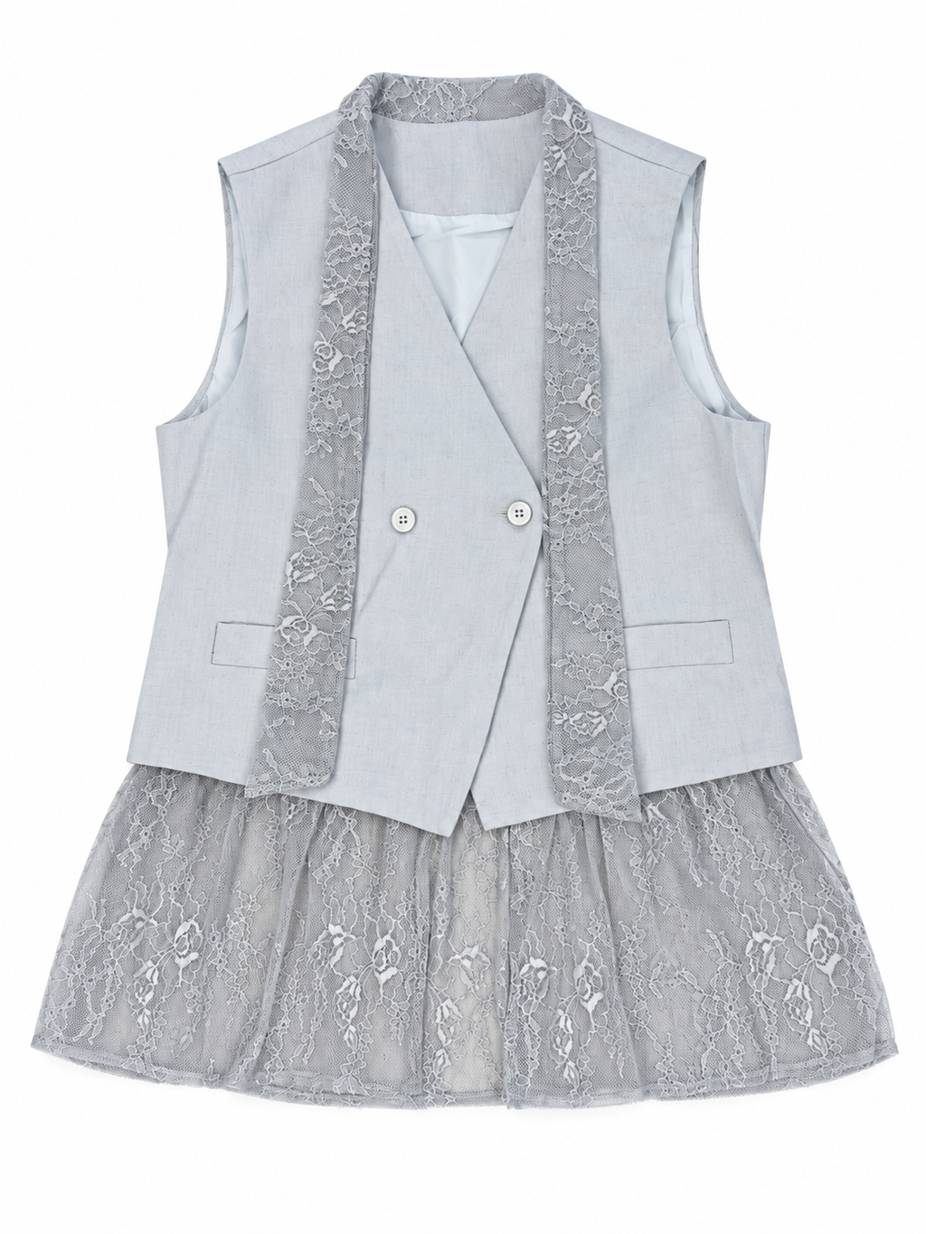 Co-Ord Set of Lace Trim Vest & Trousers