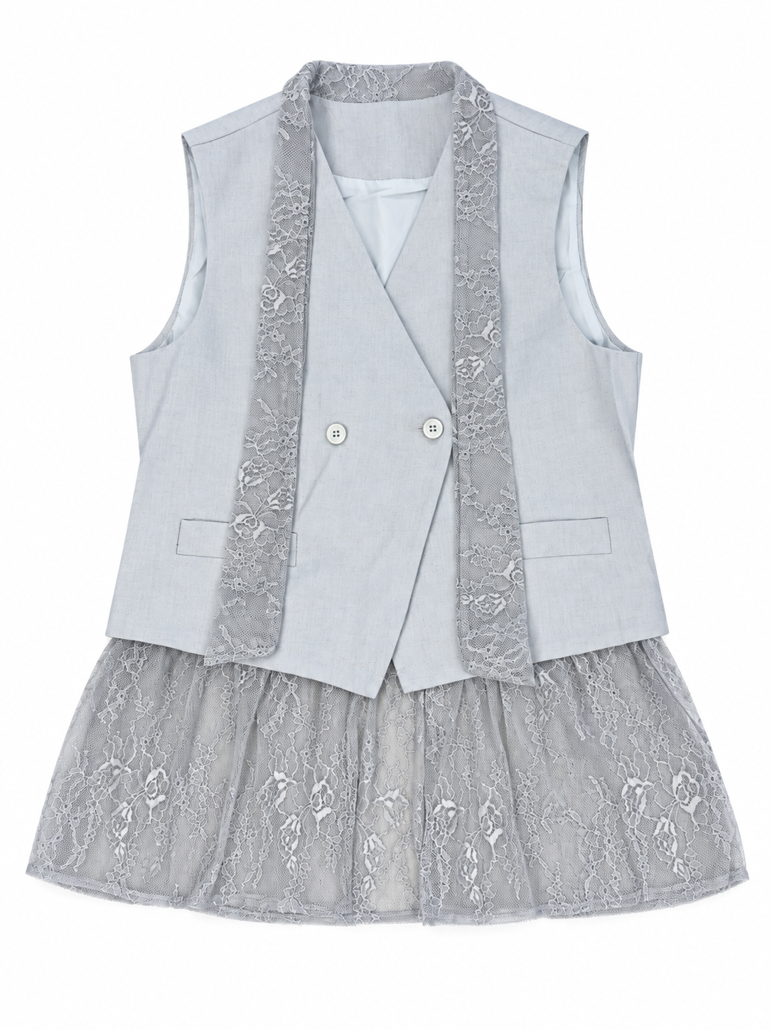 Co-Ord Set of Lace Trim Vest & Trousers