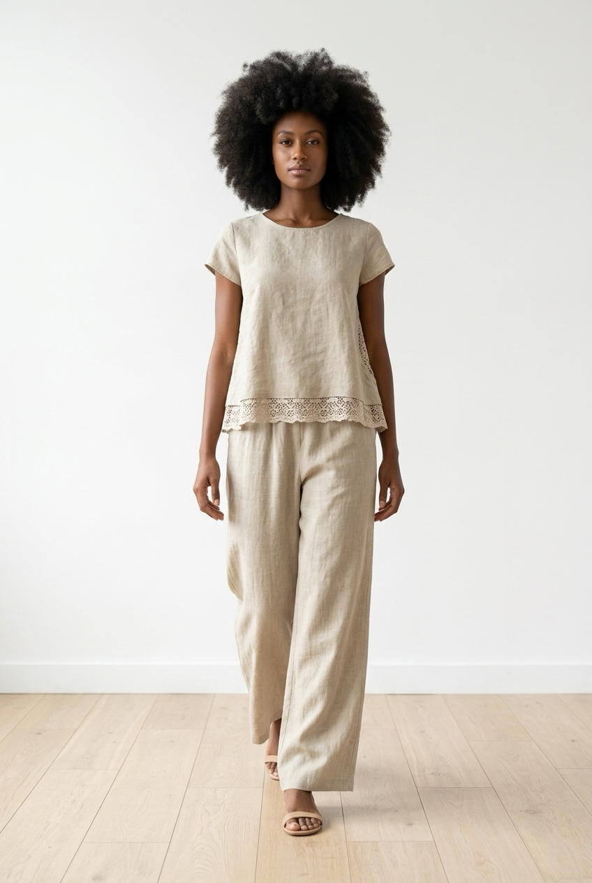 Co-Ord Set of Crochet Detail Top & Trouser