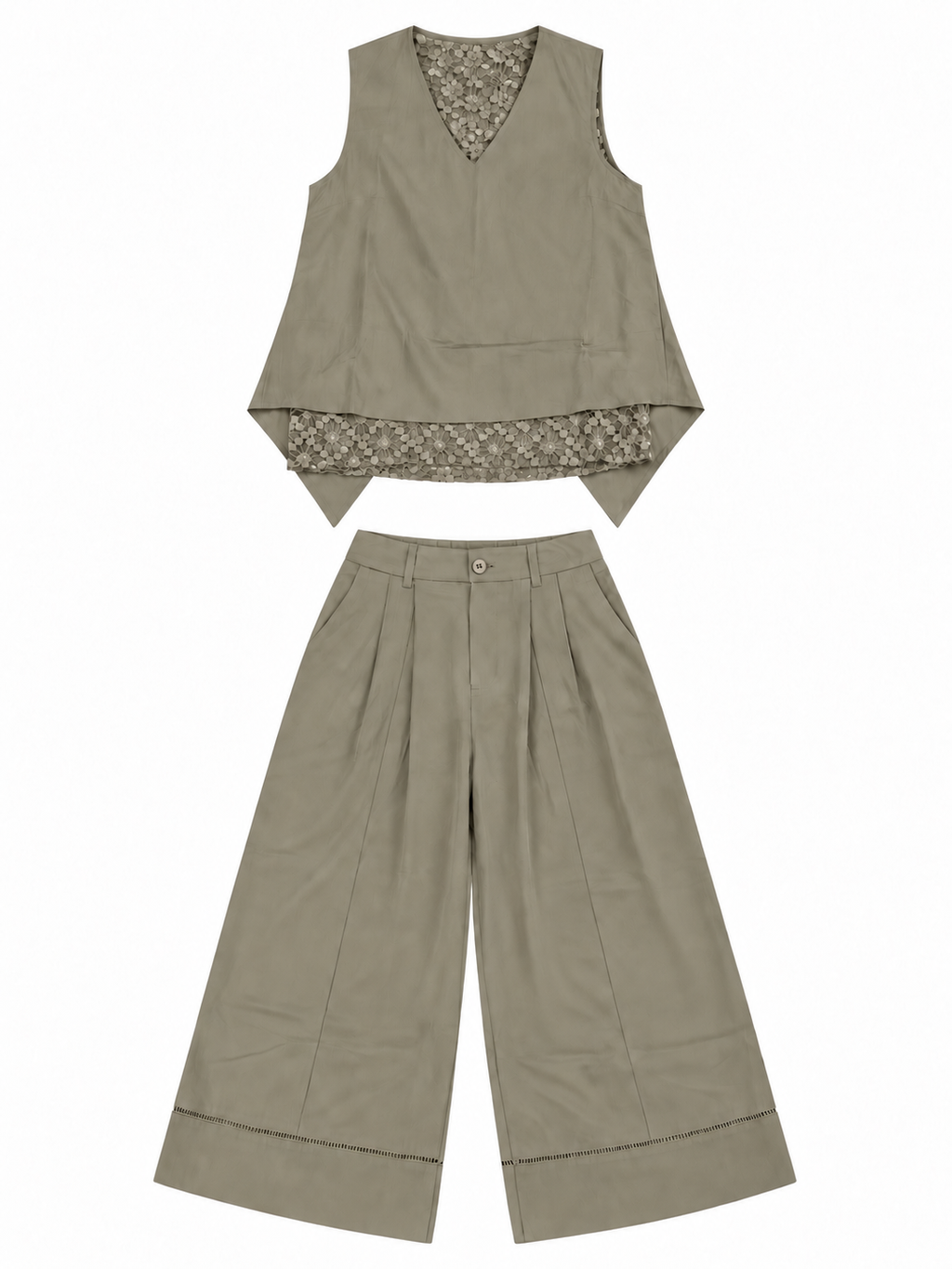 Co-Ord Set of Crochet Detail Top & Trouser