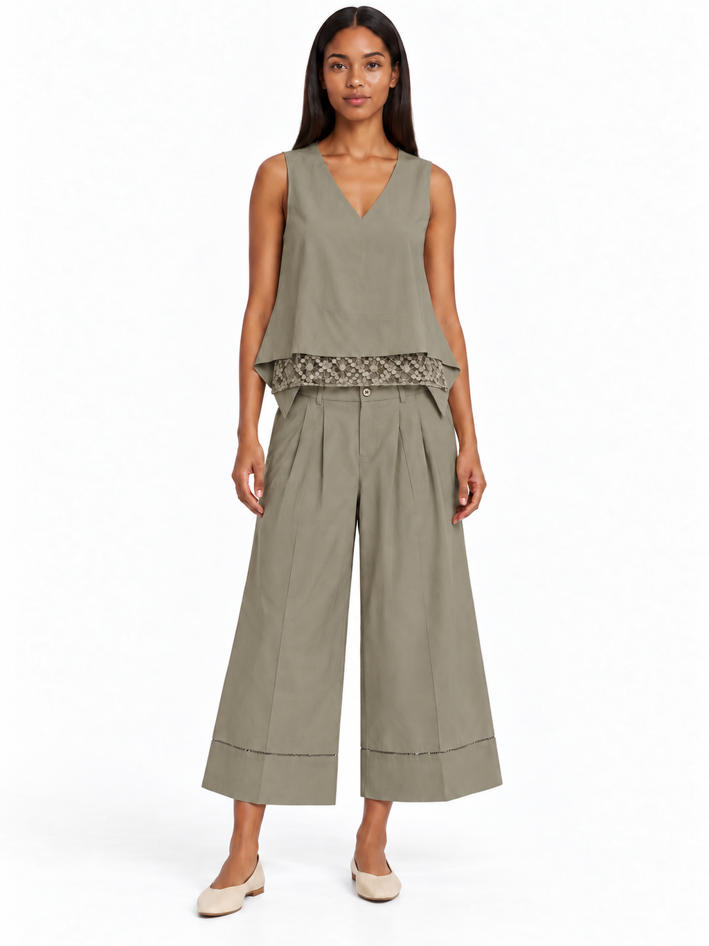 Co-Ord Set of Crochet Detail Top & Trouser