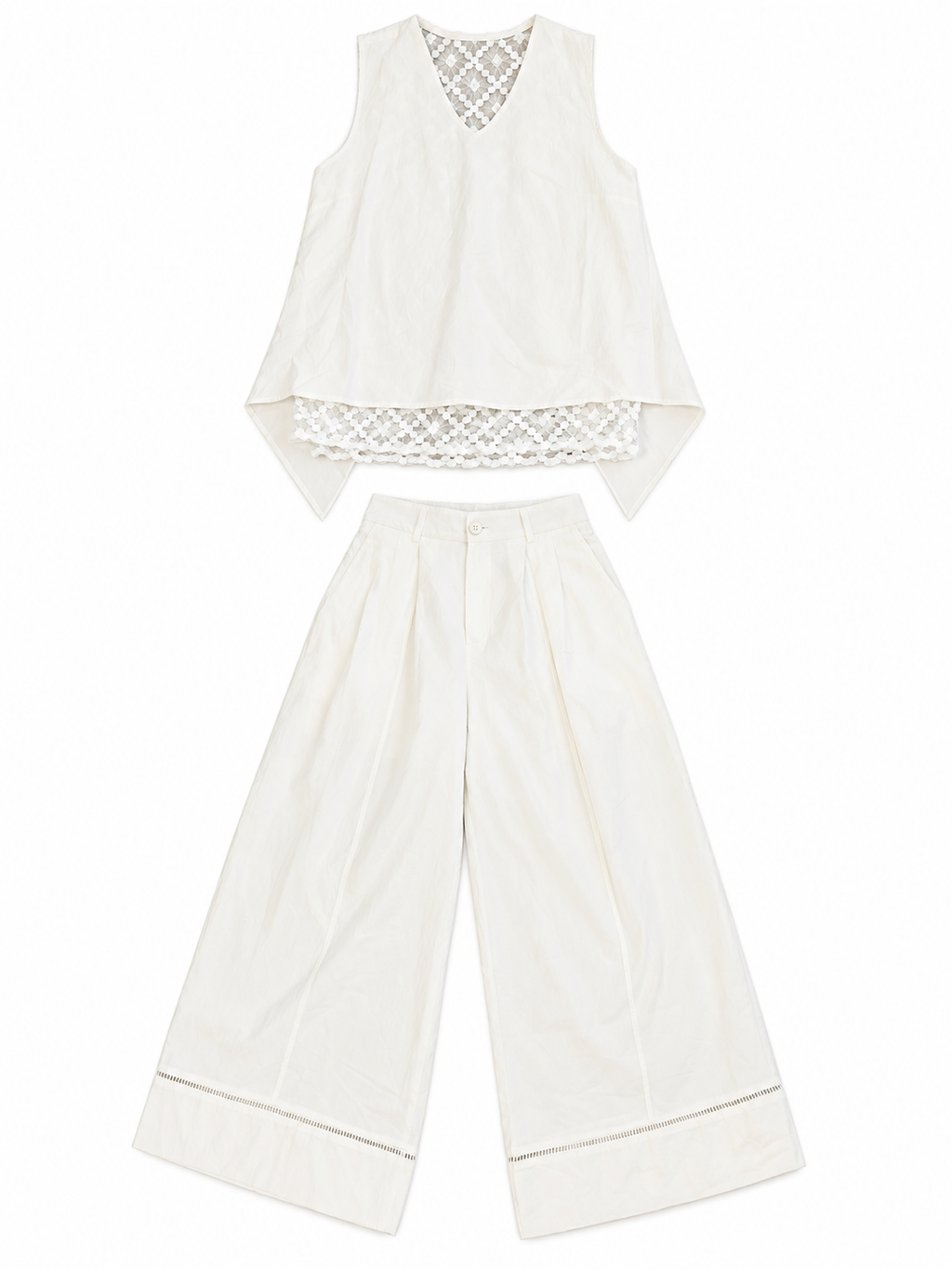 Co-Ord Set of Crochet Detail Top & Trouser