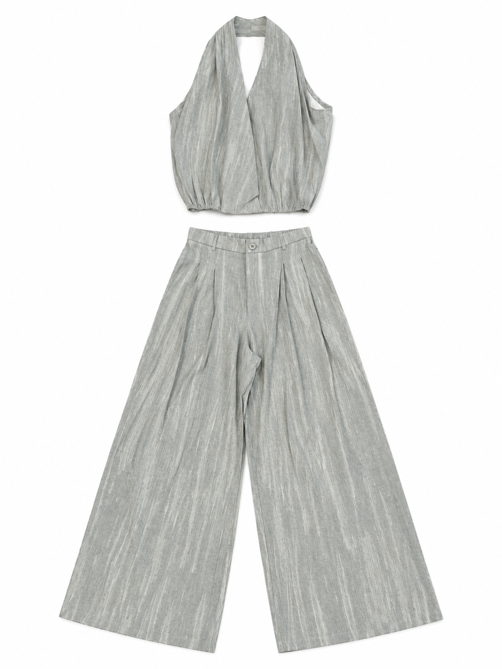 Textured Co-Set of Halter Top & Trouser