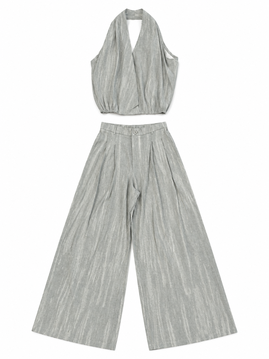 Textured Co-Set of Halter Top & Trouser