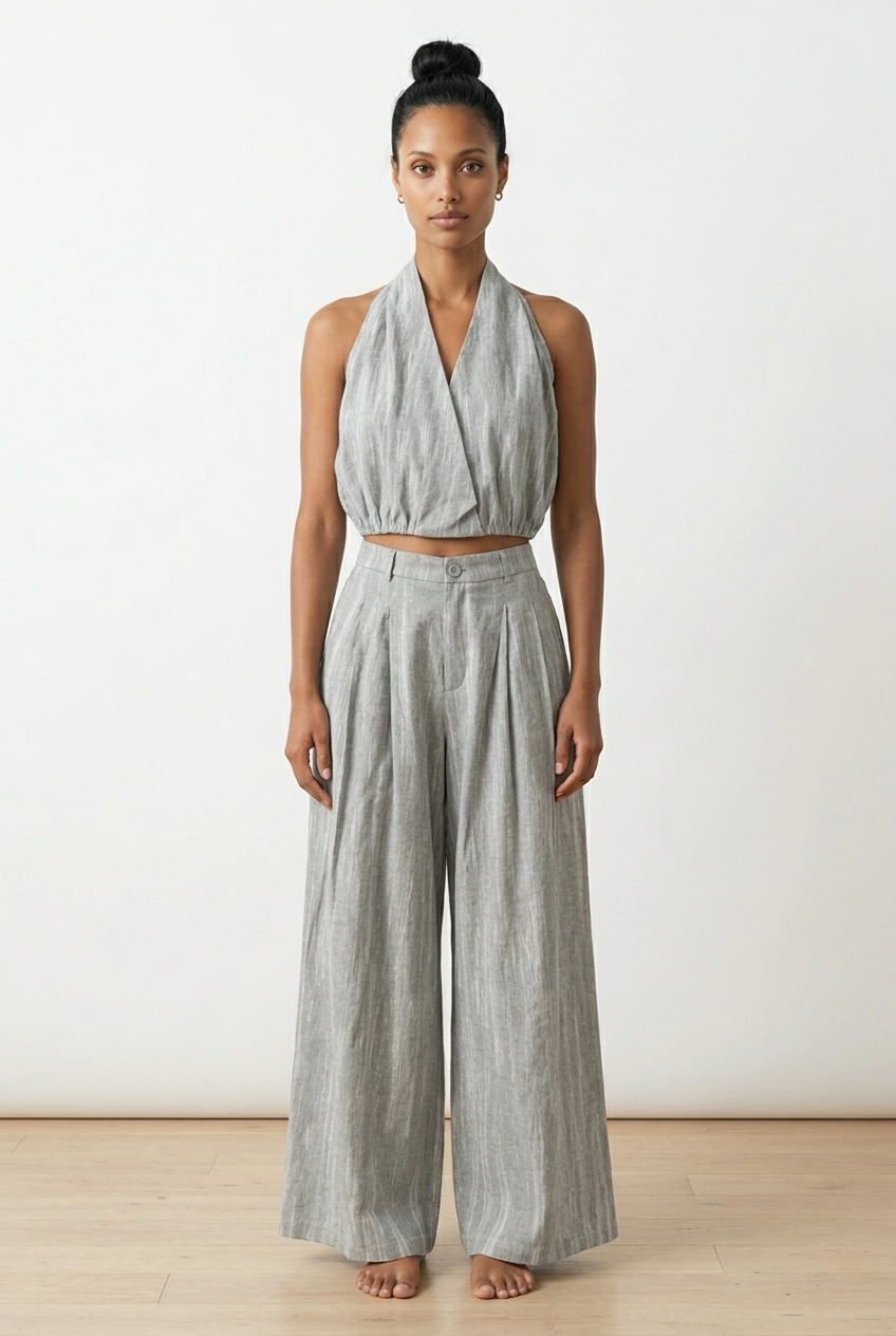 Textured Co-Set of Halter Top & Trouser