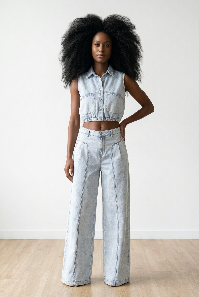 Cropped Denim Co-Ord Set