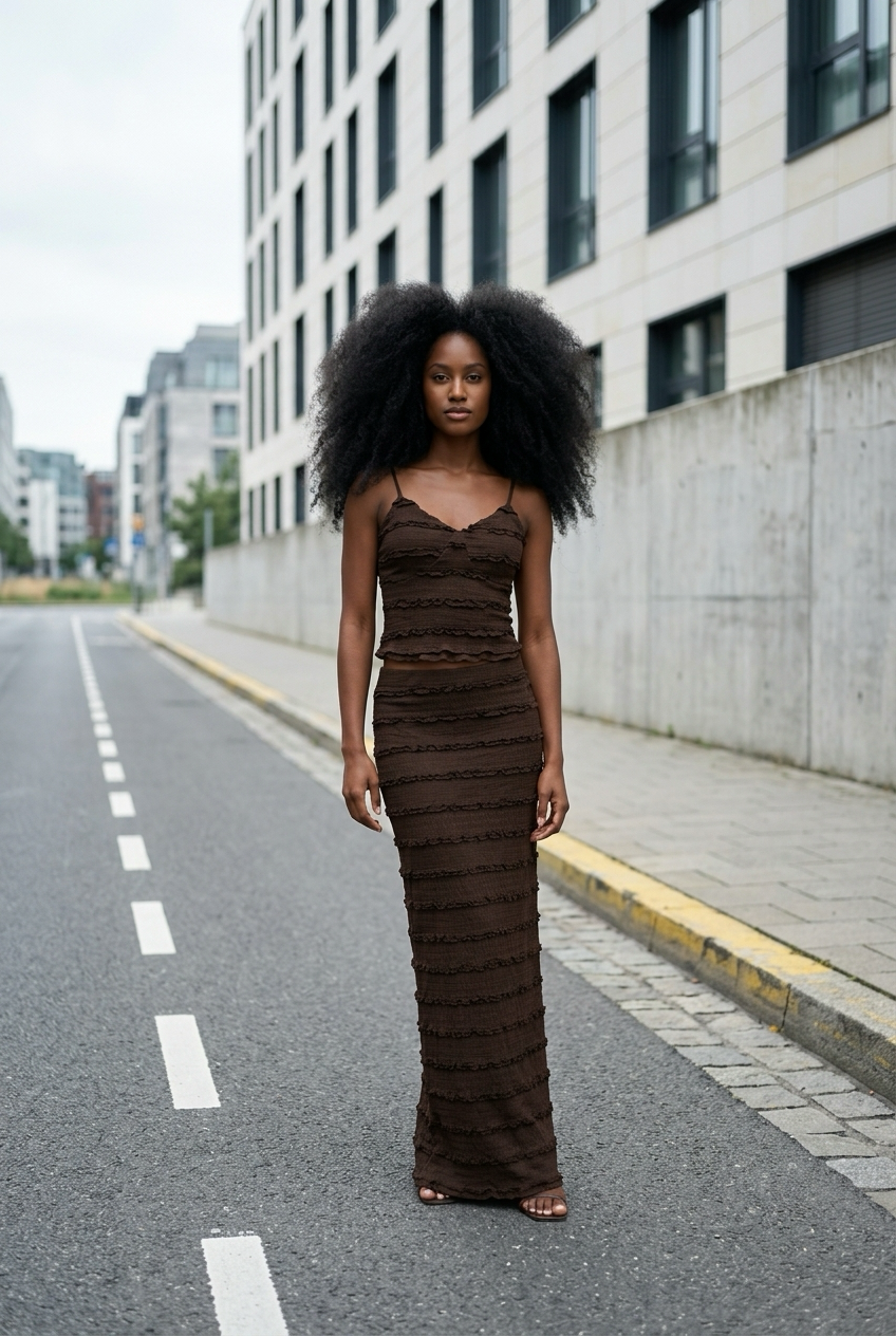 Ruffle Detail Co-Ord Set of Crop Top & Maxi Skirt