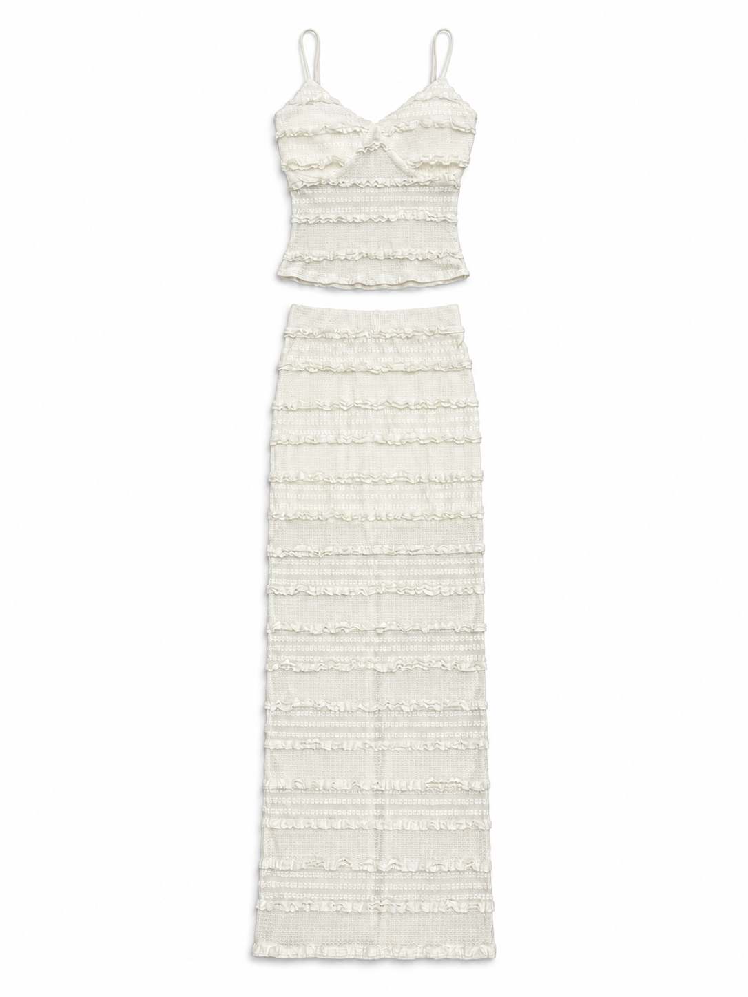 Ruffle Detail Co-Ord Set of Crop Top & Maxi Skirt