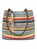 Multicolor Stripe Woven Tote Bag