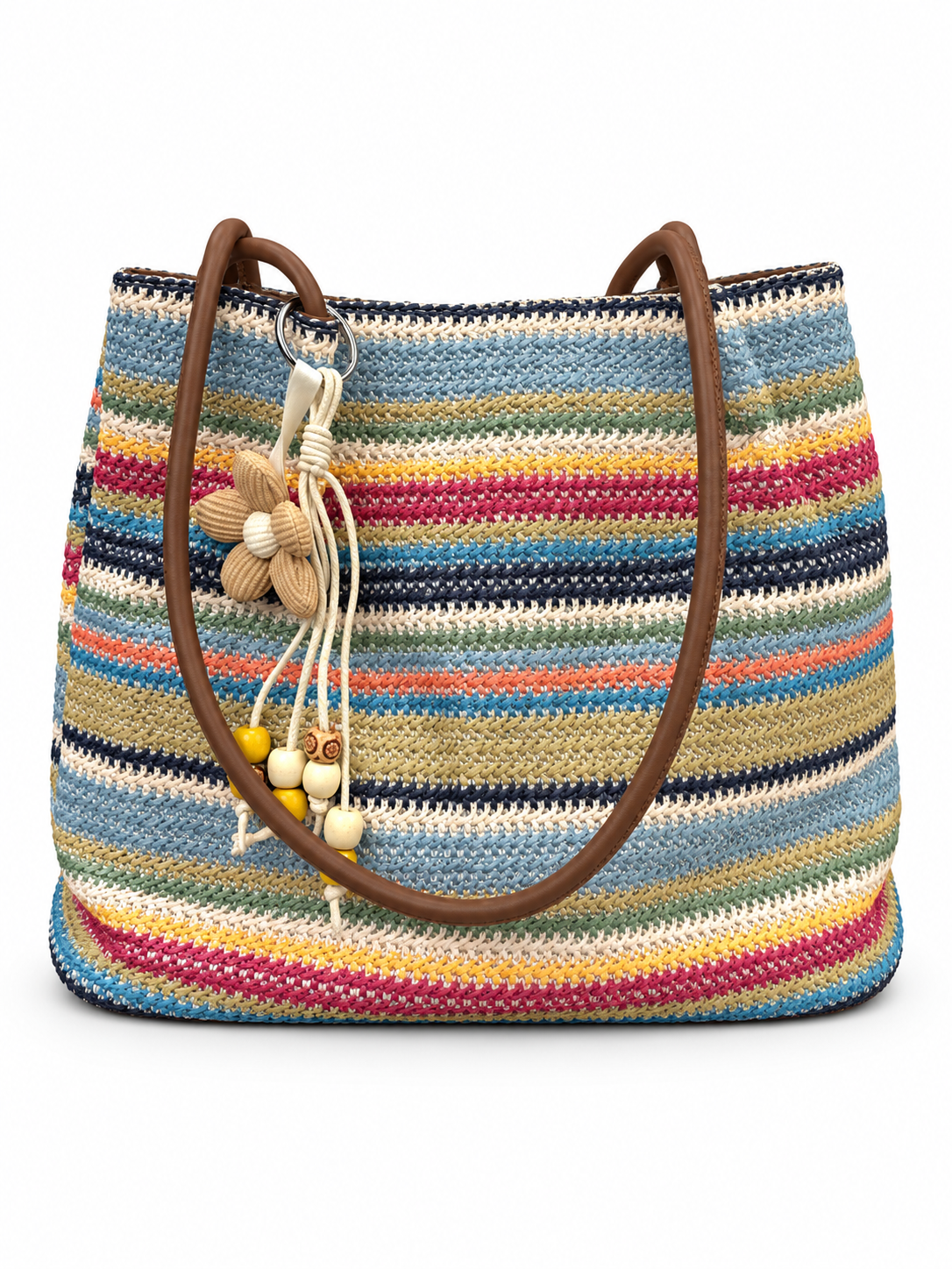 Multicolor Stripe Woven Tote Bag