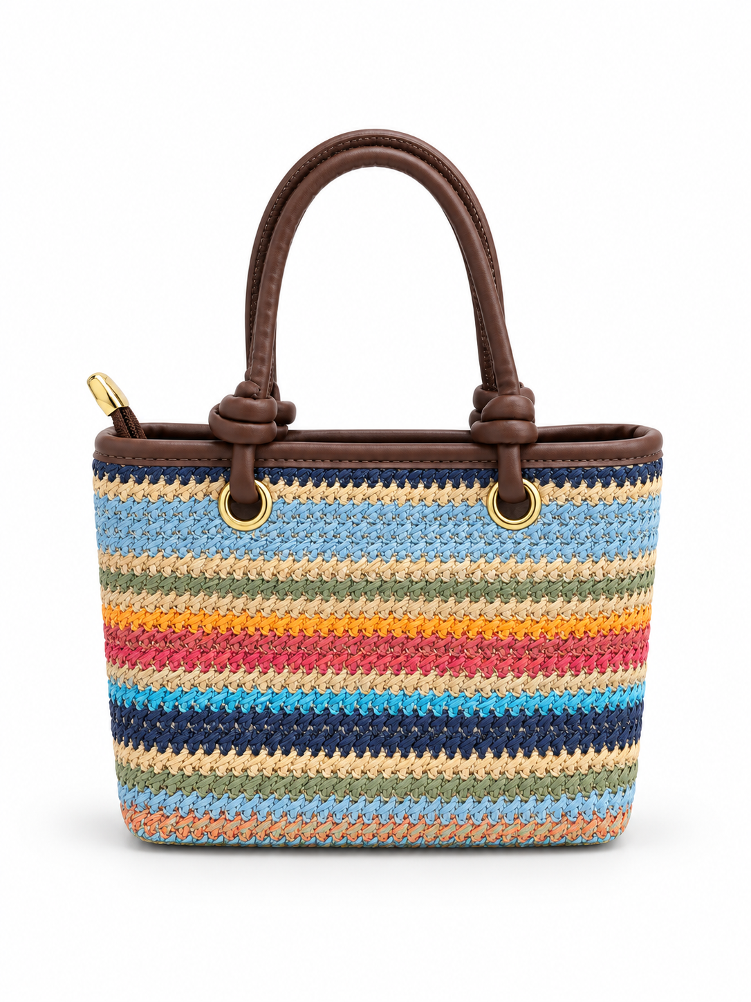Multicolor Stripe Woven Mini Tote Bag