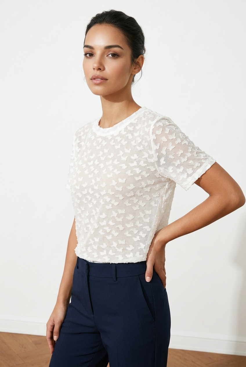 Butterfly Textured Short-Sleeve Top