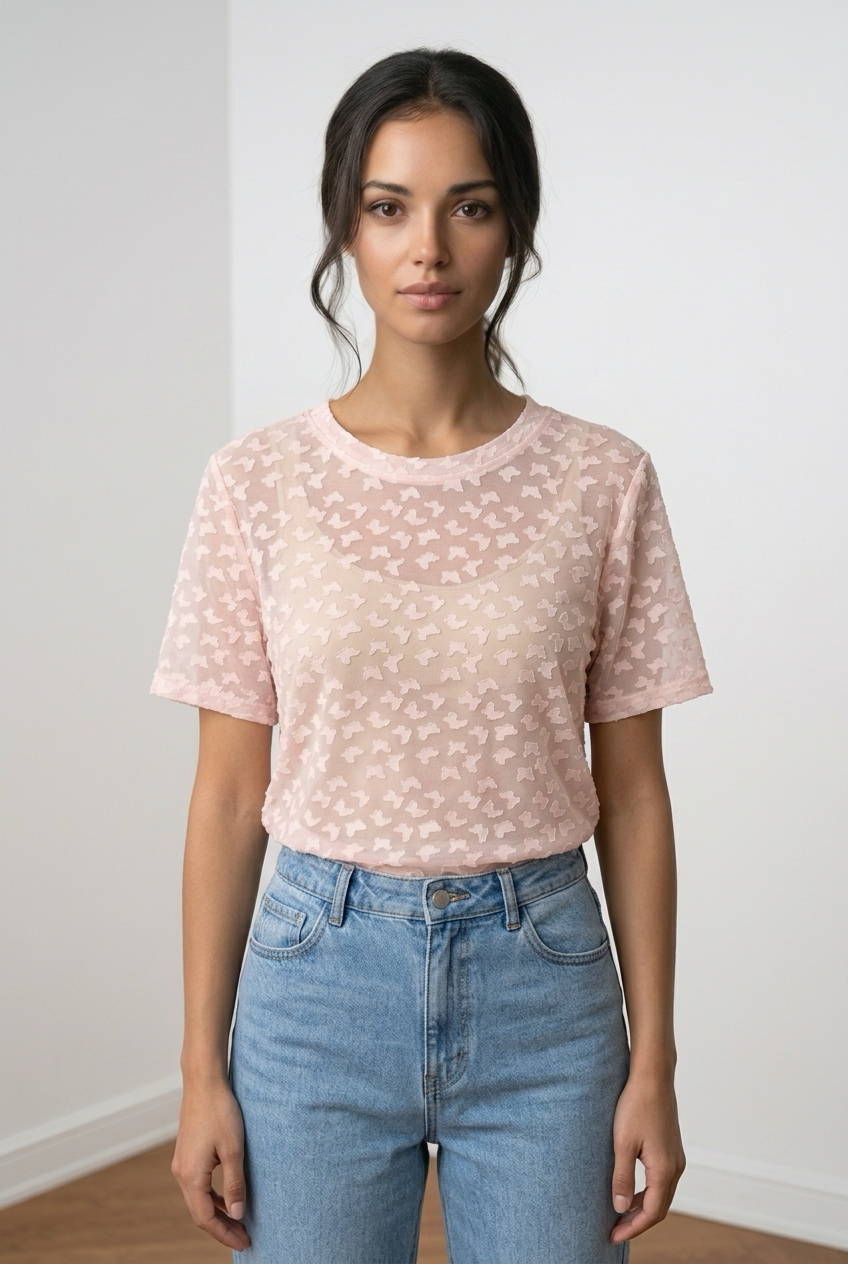 Butterfly Textured Short-Sleeve Top