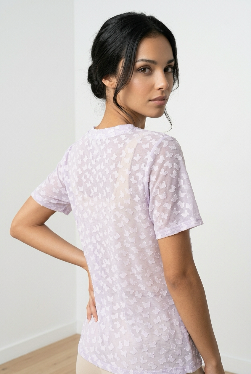 Butterfly Textured Short-Sleeve Top