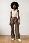Double Pleated Straight Leg Trousers