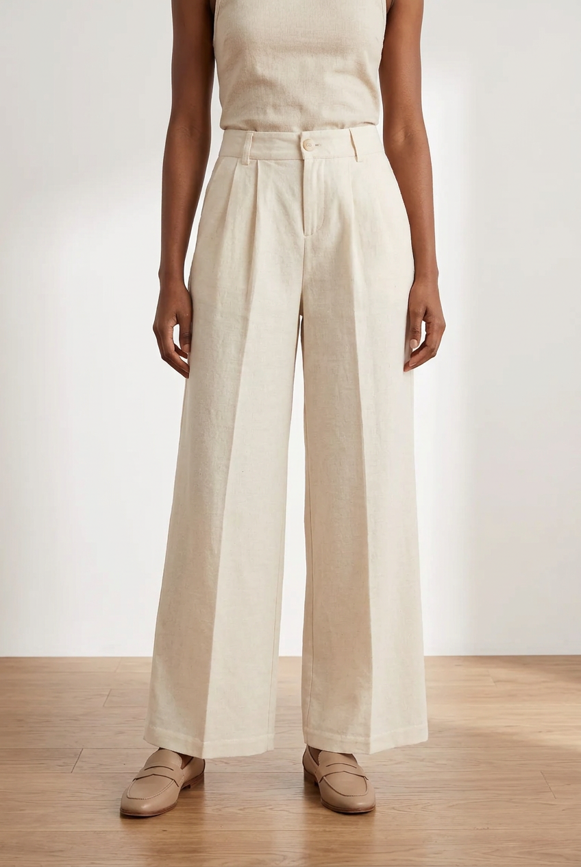 Double Pleated Straight Leg Trousers