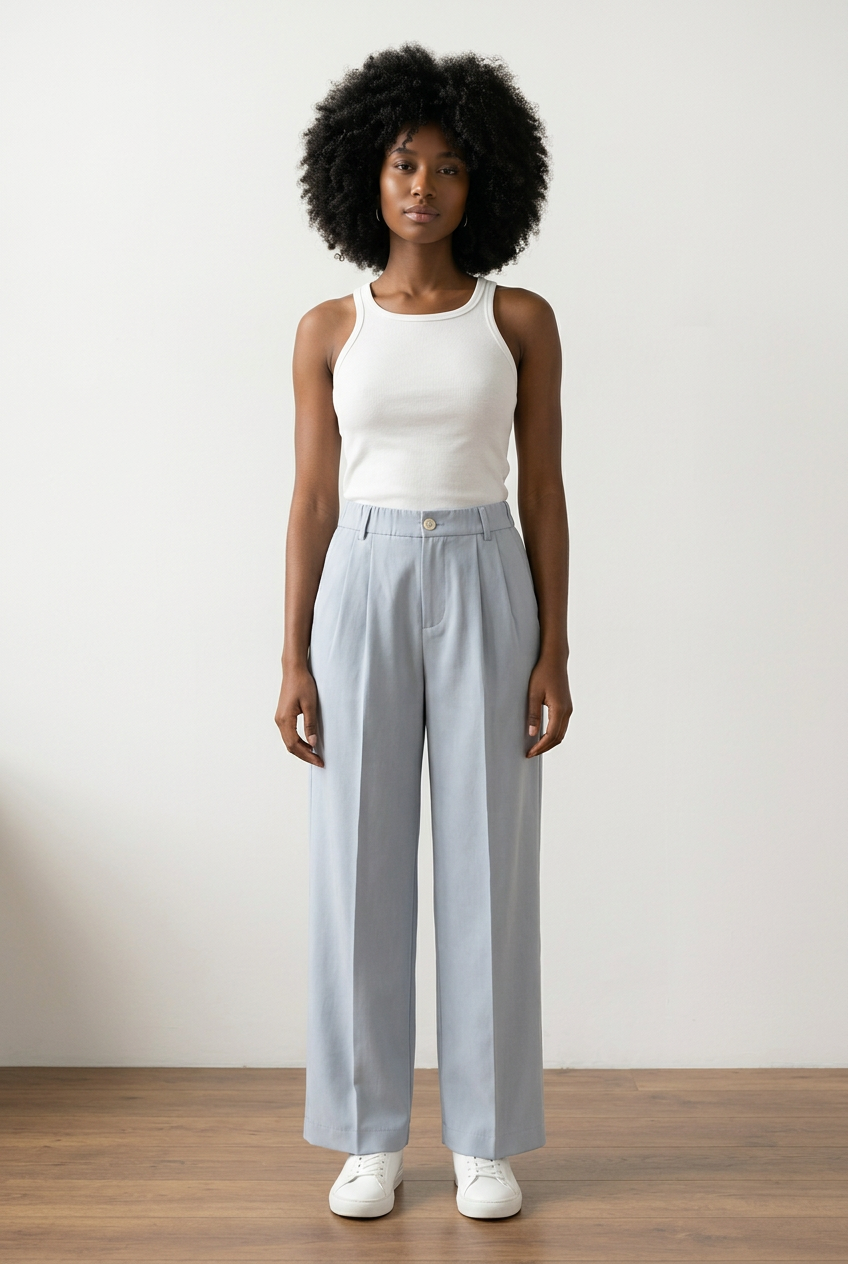 Double Pleated Straight Leg Trousers