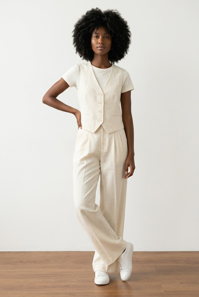 Double Pleated Straight Leg Trousers