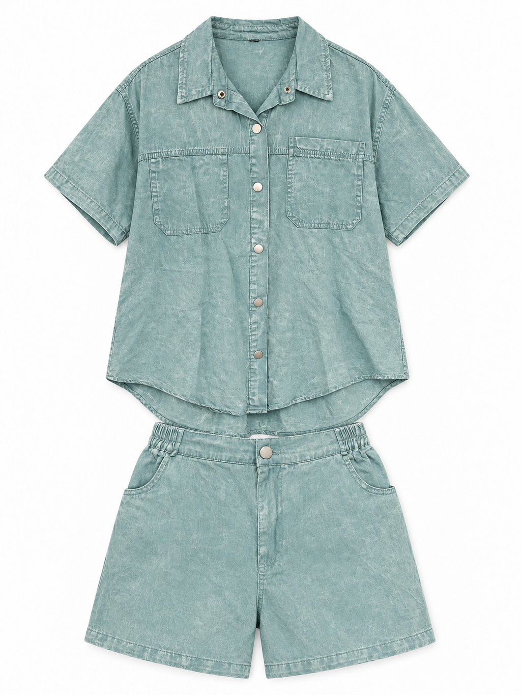 Co-Ord Denim Textured Set of Shirt & Short