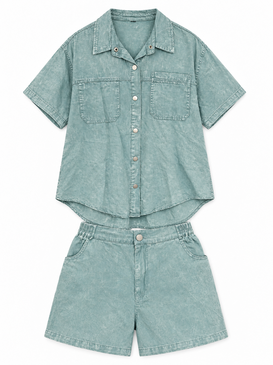 Co-Ord Denim Textured Set of Shirt & Short