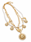 Pearl & Chain Necklace with Sun Charms