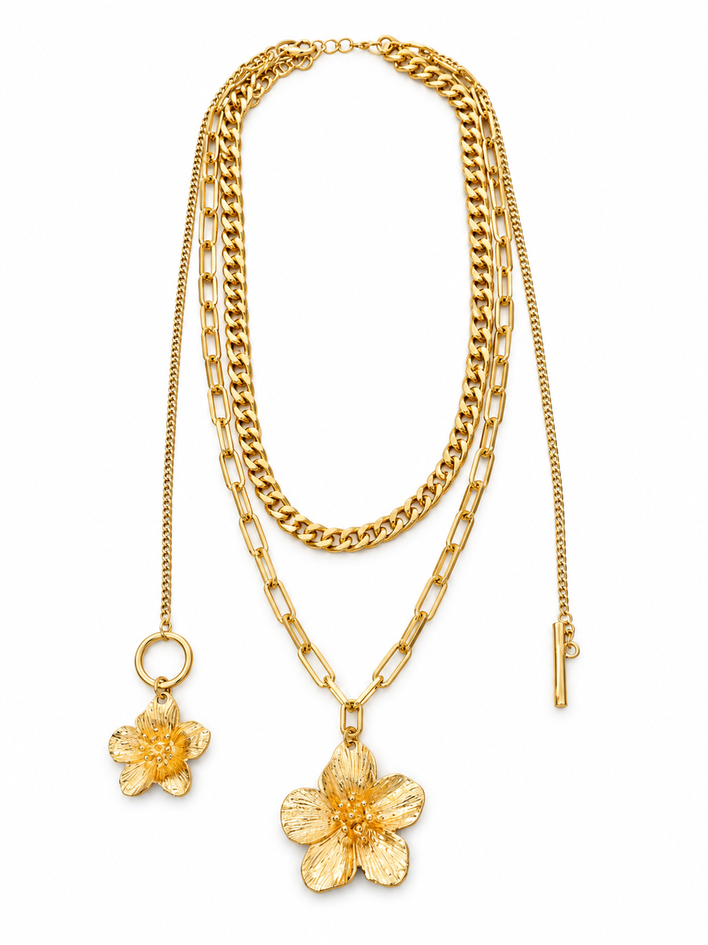 Layered Flower Pendant Chain Necklace