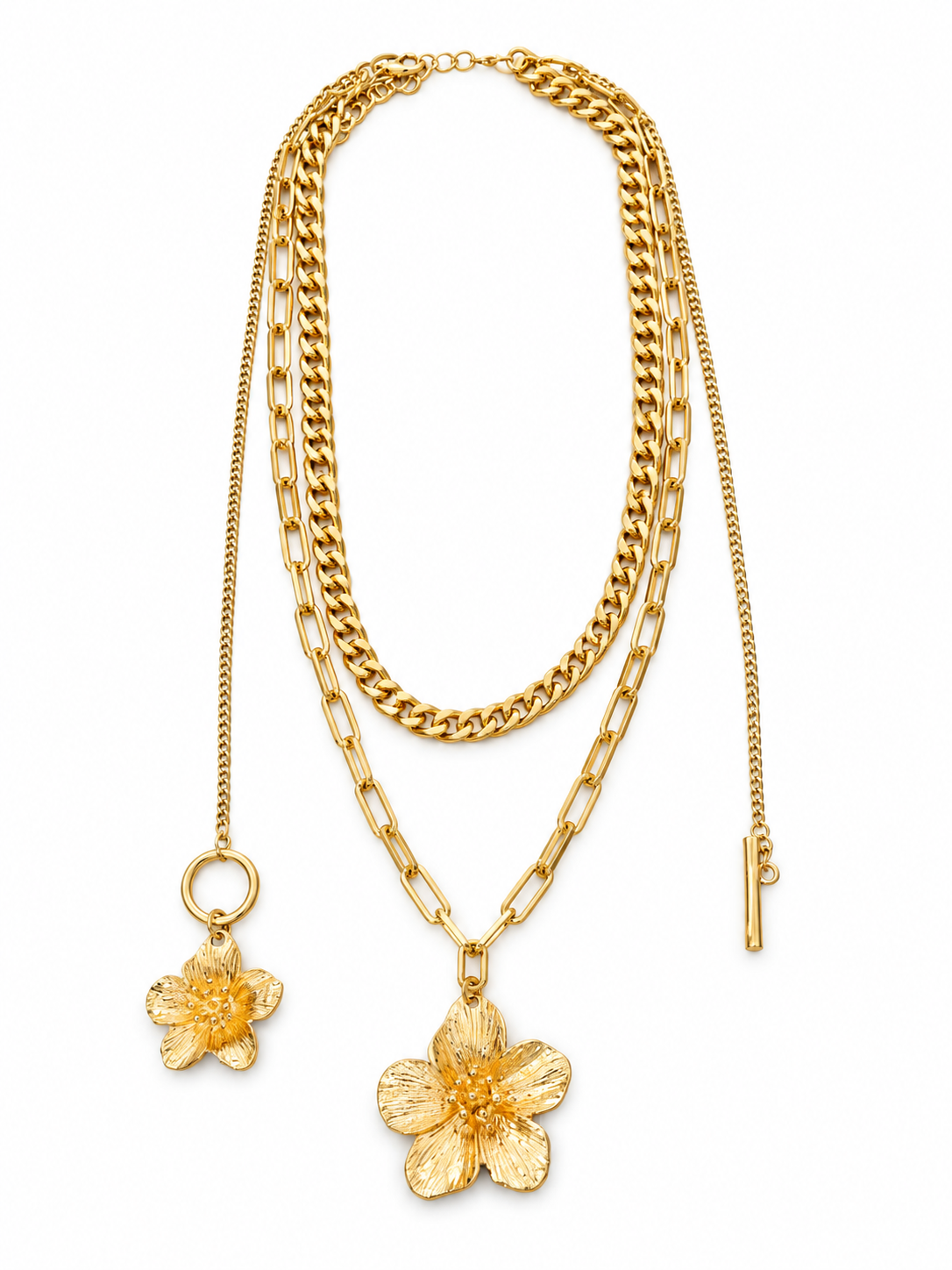 Layered Flower Pendant Chain Necklace