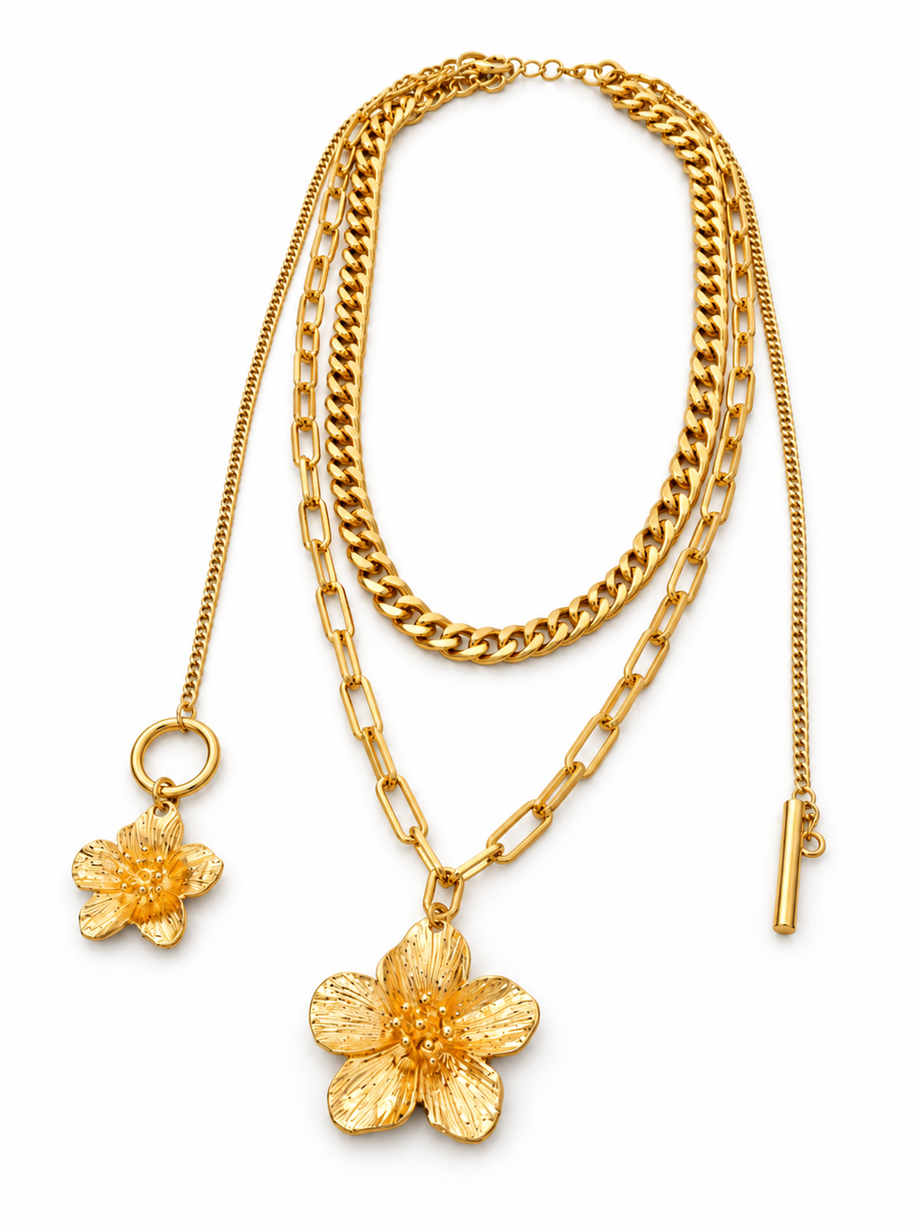 Layered Flower Pendant Chain Necklace