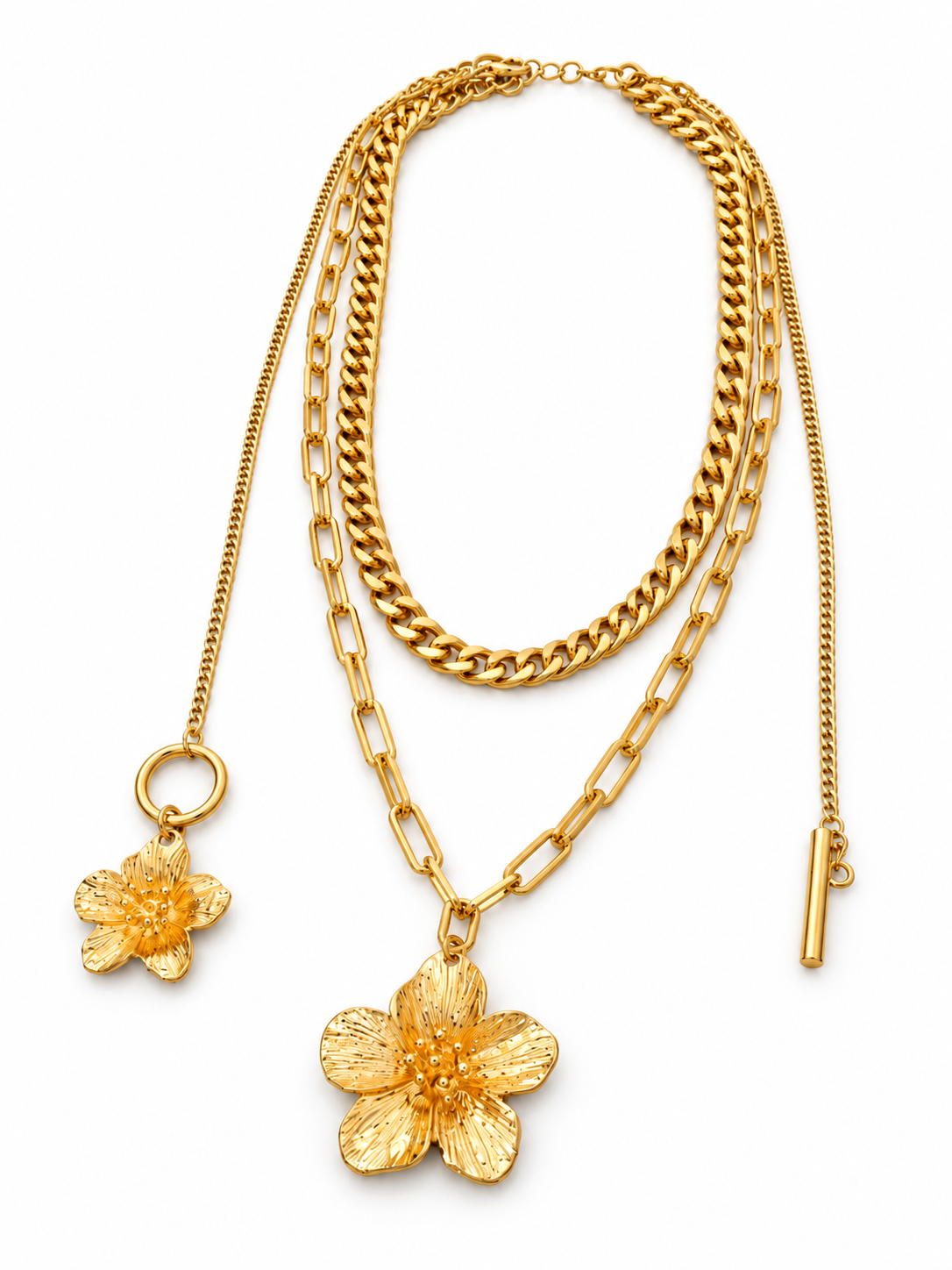 Layered Flower Pendant Chain Necklace