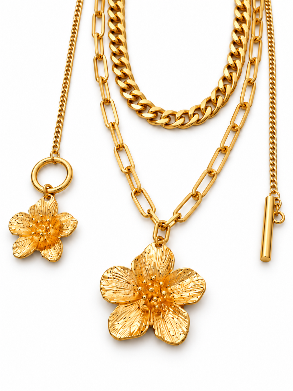 Layered Flower Pendant Chain Necklace