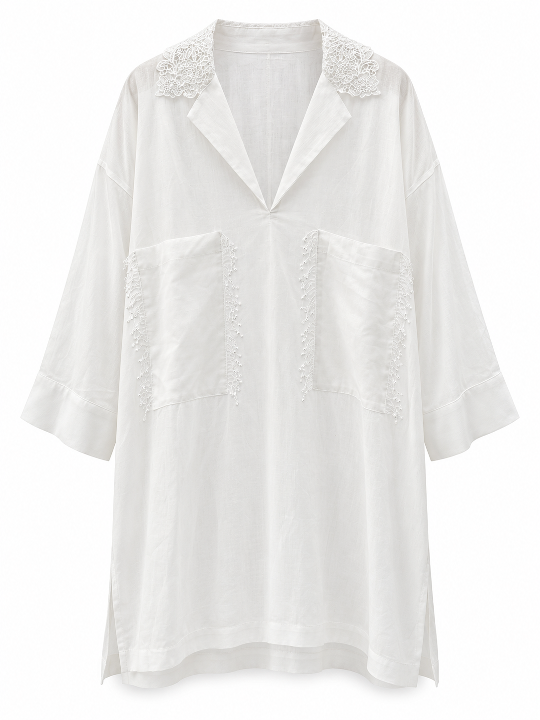 White Lace Collar Oversized Shirt
