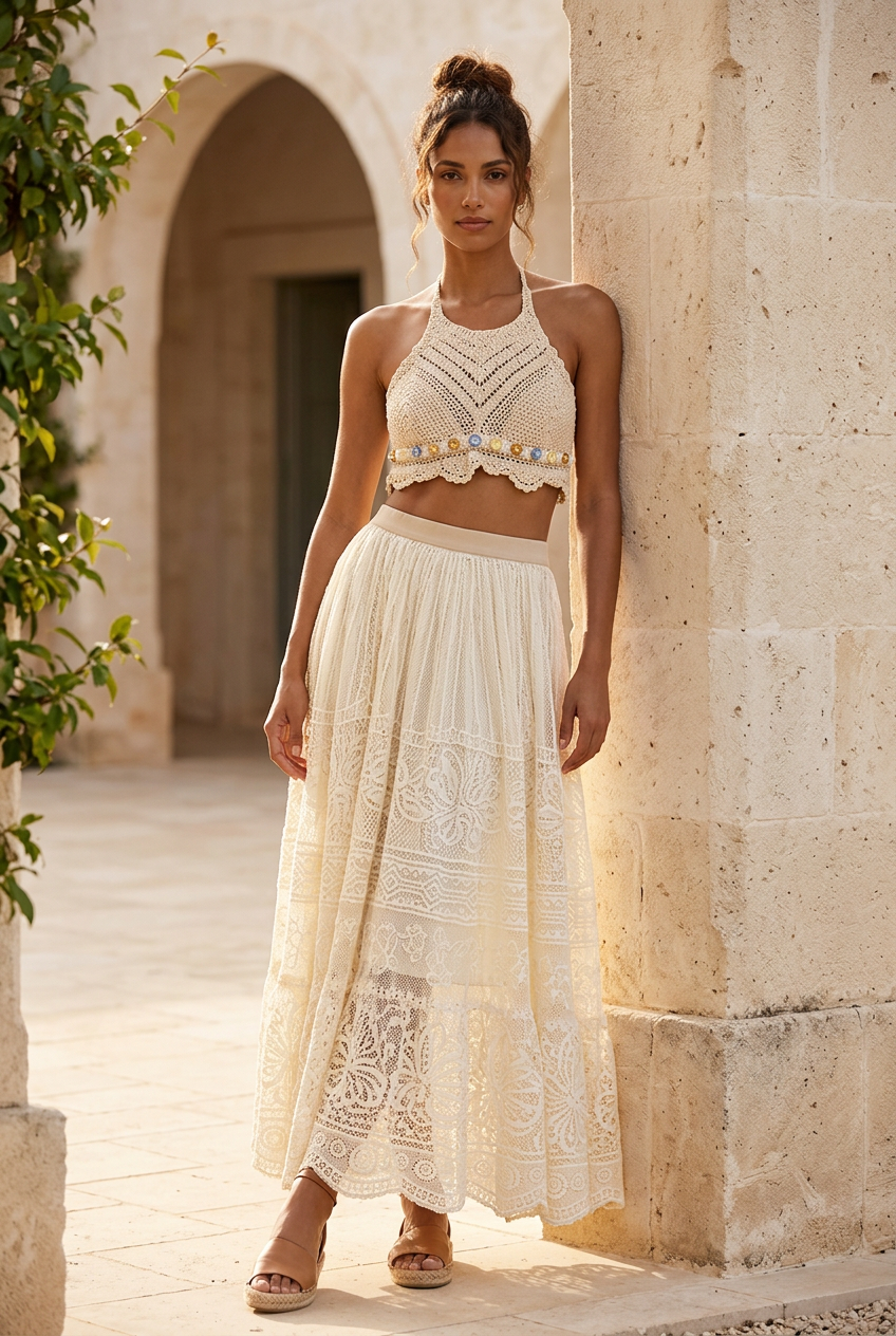 Crochet Top & Maxi Skirt Beachwear Set