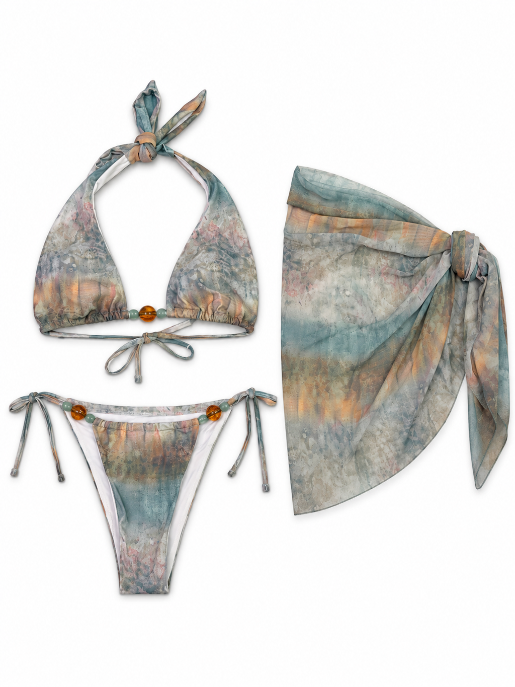 Pastel Beaded Bikini & Cover-Up Set