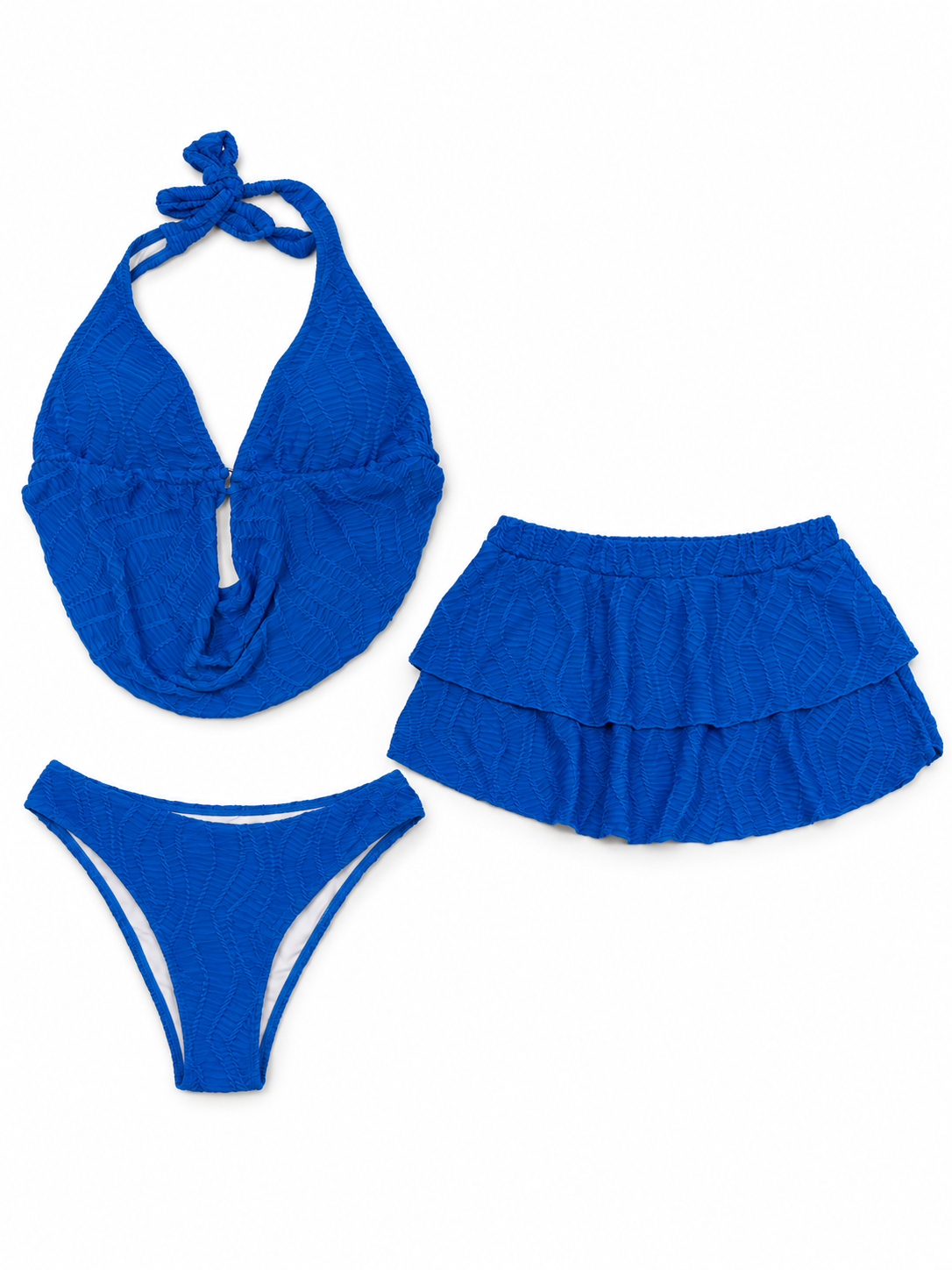 Royal Blue Textured Swimwear 3-Piece Set