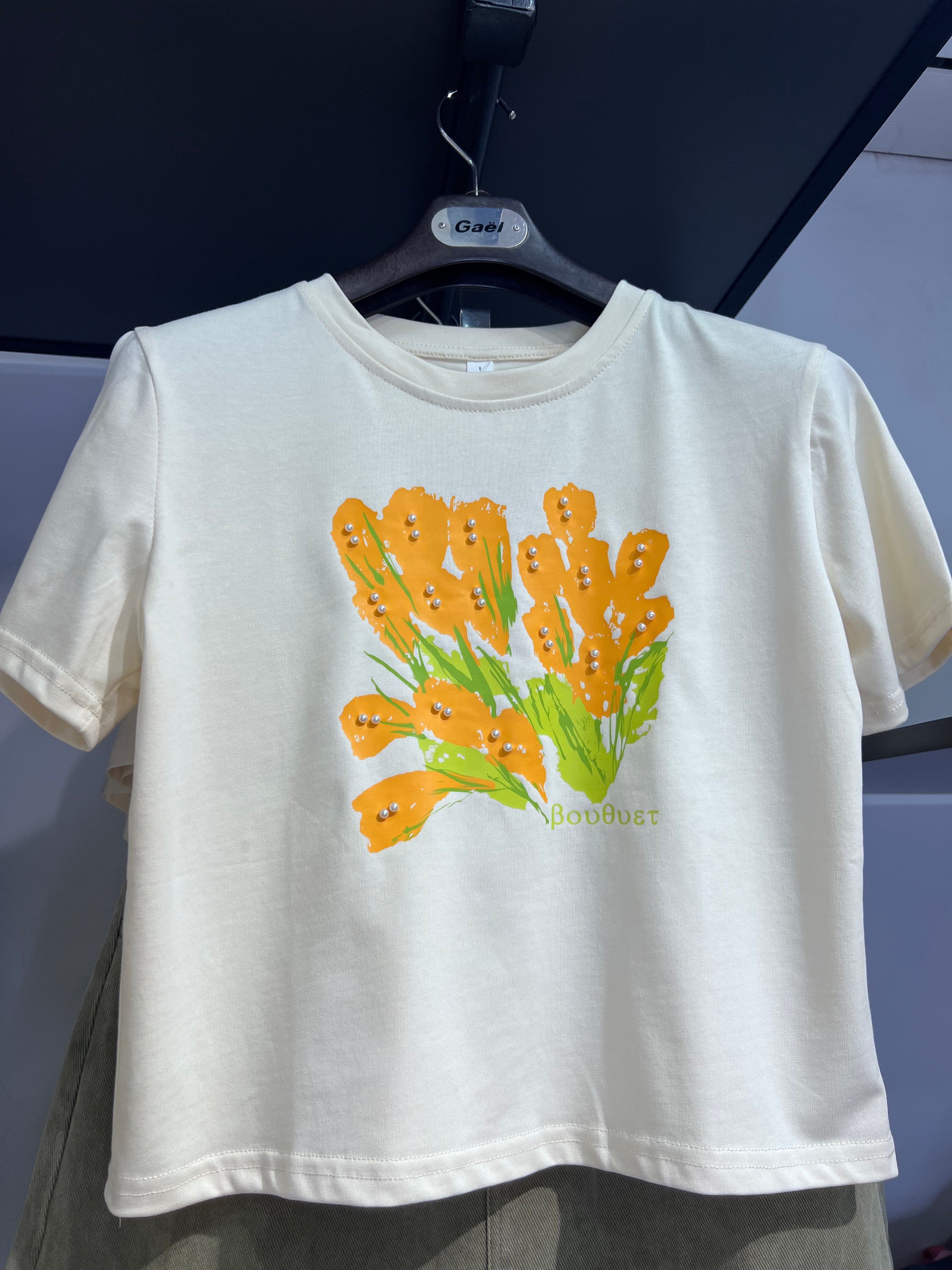 Printed T-Shirt with Pearl