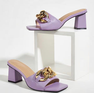 Block Heel Sandals with Chain detail