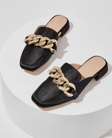 Satin Mules with Chain detail